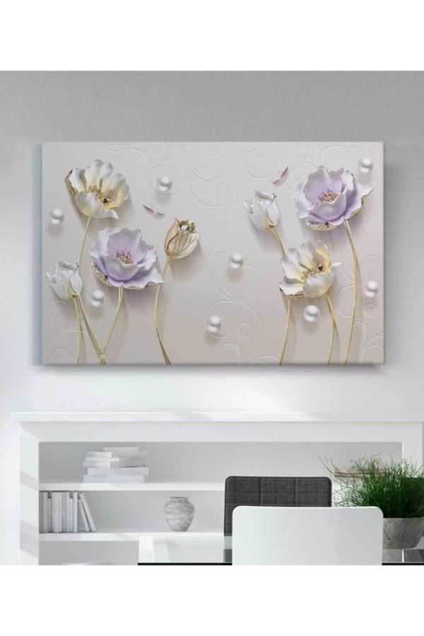 Yatay Sarı Lila Çiçekler Kaanvas Tablo - Image 1