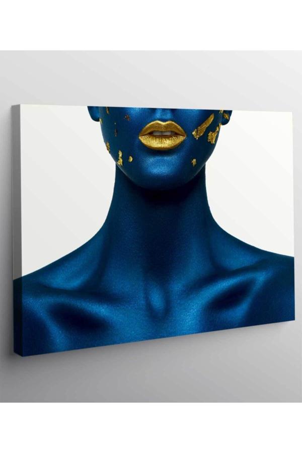 Mavi Altın Zenci Kadın Kanvas Tablo - Image 1