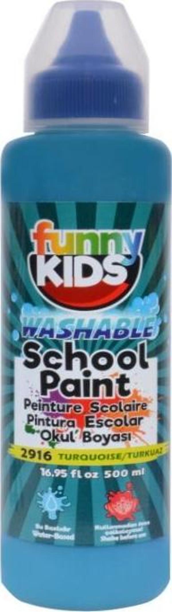 Funny Kids Okul Boyası – Hazır Sulu Boya Turkuaz 500ml - Image 1
