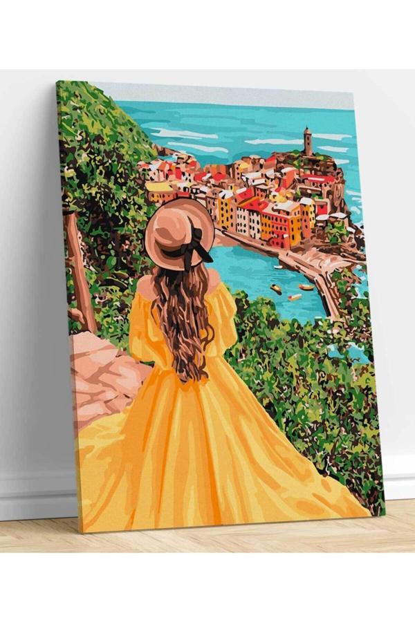 Sarı Elbisede Kız Ve Manzara Kanvas Tablo - Image 1