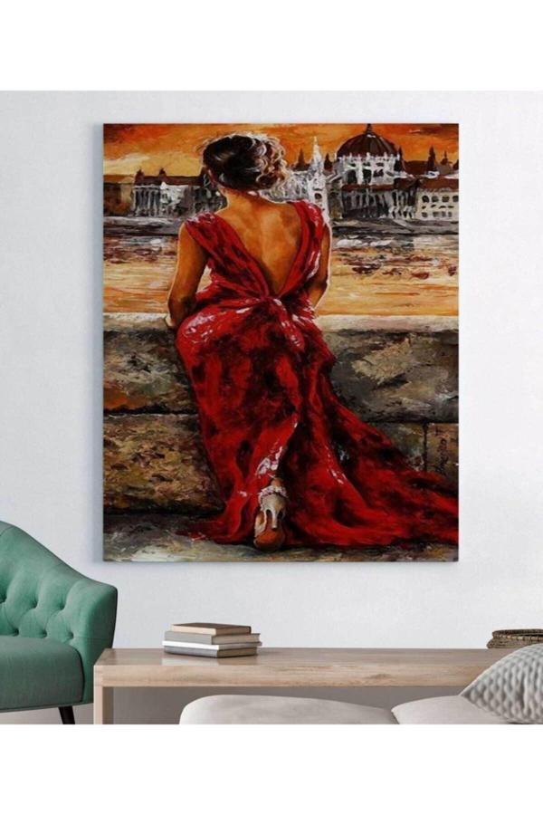Kırmızı Elbisede Kadın Kanvas Tablo - Image 1