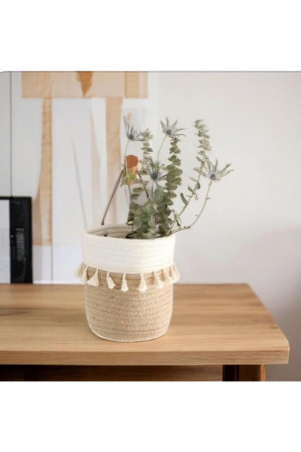 Bayram Taşçıoğlu Home Desing 20X20 Çok Amaçlı Hasır, Jüt Sepet Saksılık Organizer, Hediyelik Sepet - Image 1