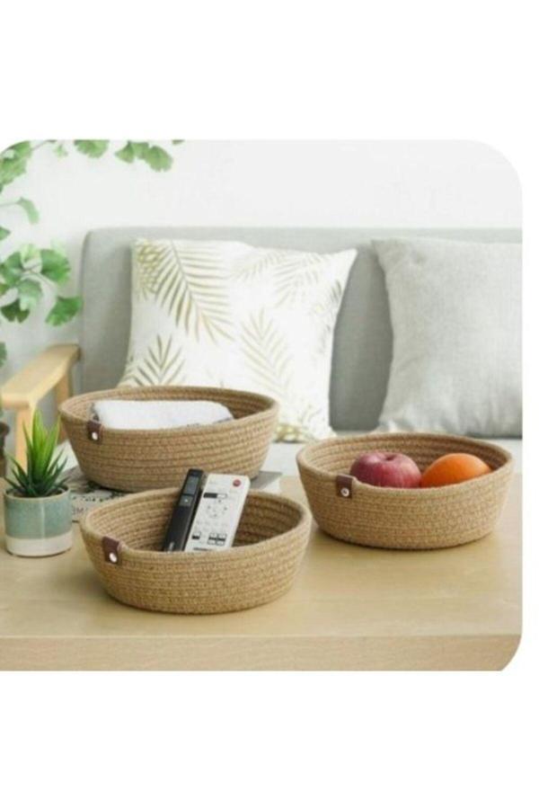 Bayram Taşçıoğlu Home Desing 3 Adet Düzenleyici Sepet, Anahtarlık, Organizer, Hasır Sepet, Üçlü Sepet - Image 1