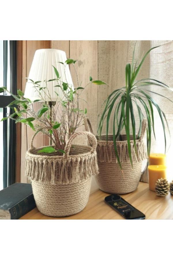 Bayram Taşçıoğlu Home Desing 2 Adet Hasır Jüt Sepet Dekoratif Sepet Hediye Sepeti Saksılık Düzenleyici Saksı Giydirme Sepeti - Image 1