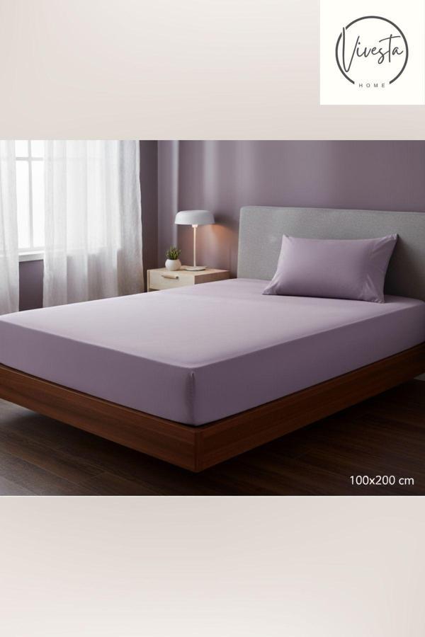 Vivesta Home 100×200 Cm Lila Lastikli Çarşaf Seti – Tek Kişilik, Yumuşak Ve Dayanıklı Kumaş - Image 1