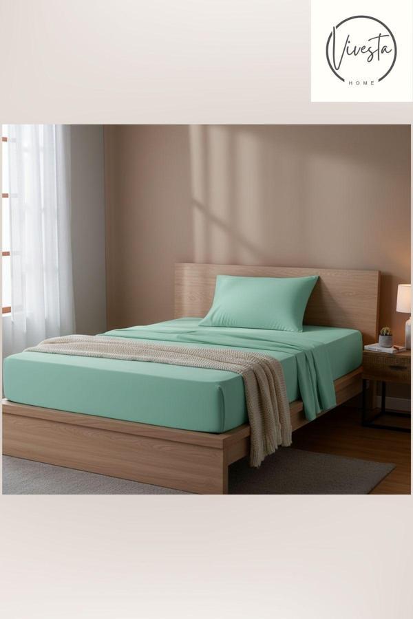 Vivesta Home 100×200 Cm Mint Yeşili Lastikli Çarşaf Seti – Tek Kişilik, Yumuşak Ve Dayanıklı Kumaş - Image 1