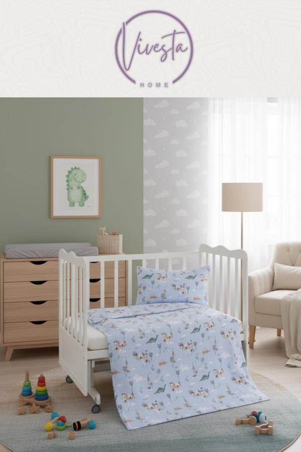 Vivesta Home Mavi Renkli Hayvan Desenli %100 Pamuk Bebek Pike Seti – Yumuşak, Antialerjik Ve Nefes Alan Kumaş - Image 1