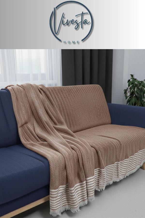 Vivesta Home Pamuk Kumaş Püsküllü Koltuk Örtüsü 170X210 Cm – Yumuşak Dokulu, Şık Ve Dekoratif Kanepe Şalı - Image 1