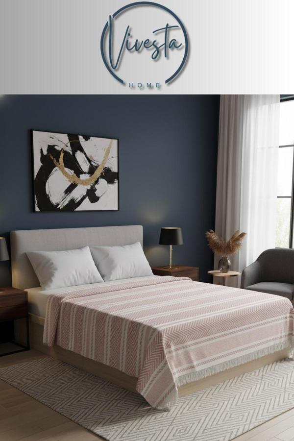 Vivesta Home %100 Pamuk Saçaklı Tek Kişilik Yatak Örtüsü 160X220 – Şık Ve Modern Tasarım - Image 1