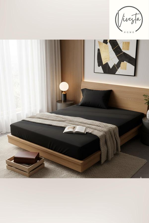 Vivesta Home 100X200 Cm Tek Kişilik Siyah Lastikli Çarşaf Seti + 1 Adet 50X70 Yastık Kılıfı –Yumuşak Kumaş - Image 1