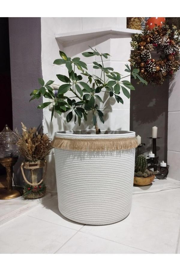 Bayram Taşçıoğlu Home Desing 35X35 Dekoratif Püsküllü Bohem Saksı Giydirme Saksılık Düzenleyici Hediyelik Sepet - Image 1