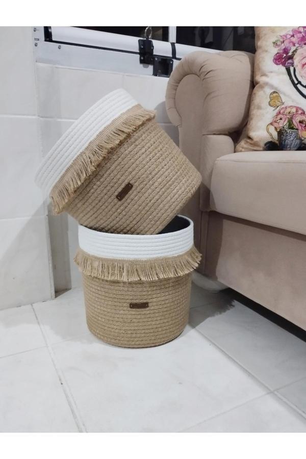 Bayram Taşçıoğlu Home Desing 2 Adet Püsküllü Düzenleyici Sepet Saksılık Düzenleyici Hediyelik Sepet Organizer - Image 1