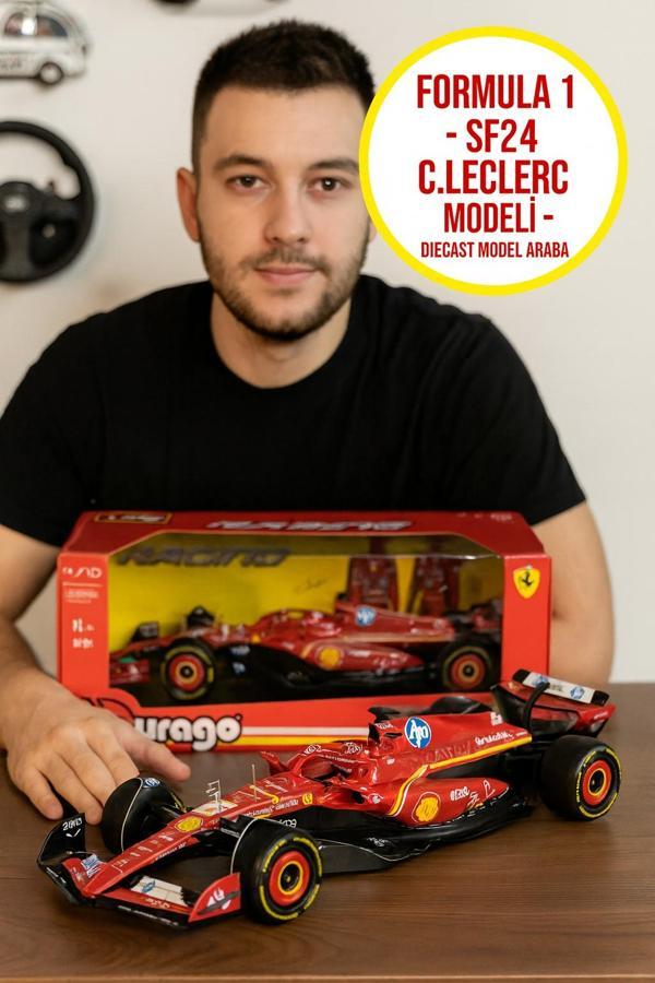 1 18 Ferrari SF24 Metal Model Araba C Leclerc Direksiyonlu Lastikli Koleksiyon Aracidir - Image 1