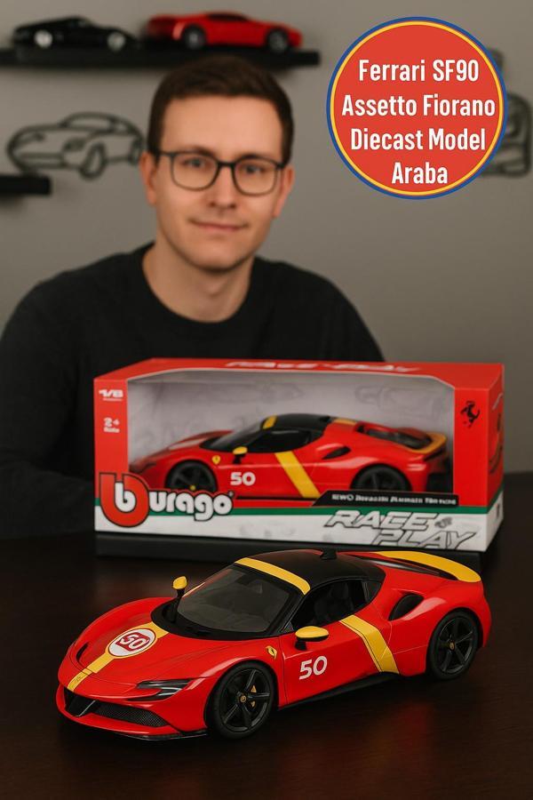 1:18 Ferrari SF90 Assetto Fiorano Lisanslı Diecast Metal Açılır Kapılı Koleksiyon Model Araba Ekstra - Image 1