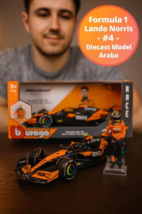 1:24 Bburago F1 McLaren MCL38 Miami 2024 Lando Norris 4 Diecast Koleksiyonluk Model Araba Figürlü - Image 1