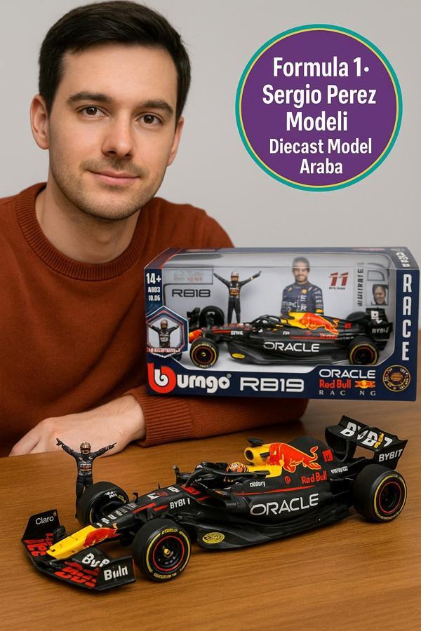 1:24 Formula 1 Red Bull RB19 Sergio Perez Metal Model Araba Özel Pilot Figürlü Koleksiyon - Image 1