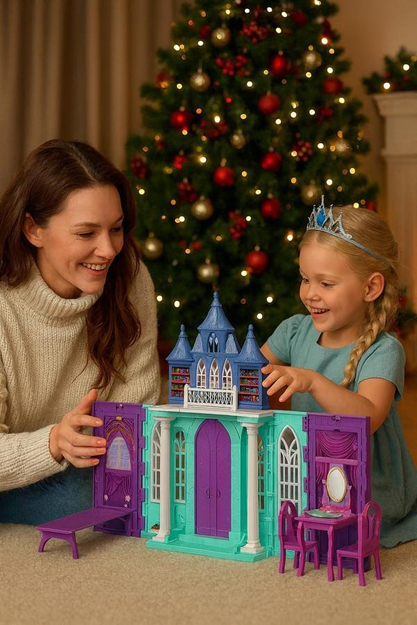 Taşınabilir Bebekli Buzlar Kraliçesi Şato Oyun Seti 86x63cm 3 Yaş Üstü Mavi Aksesuarlı Çocuklar İçin - Image 1