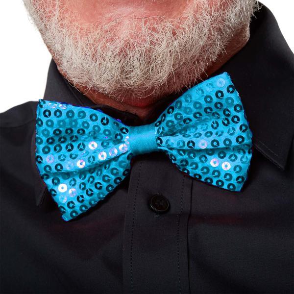 Gece Işıltısı Açık Mavi Turkuaz Payetli Pullu Papyon 7x2 cm - Image 1