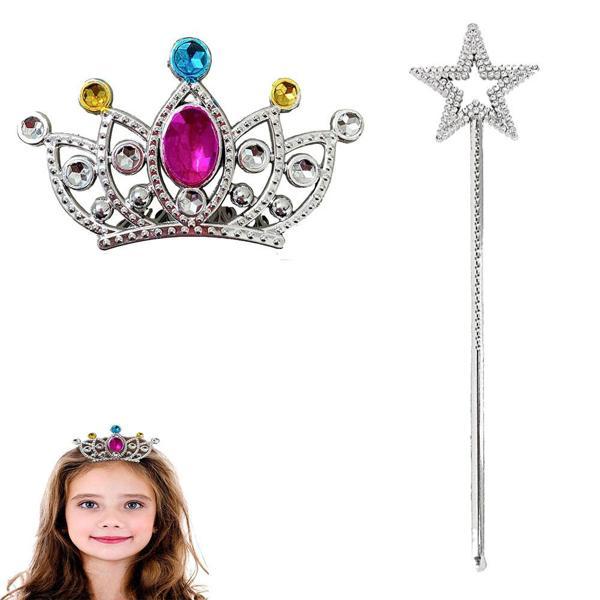 Çocuklar İçin Taraklı Prenses Tacı ve Prenses Yıldız Asa Seti Gümüş - Image 1
