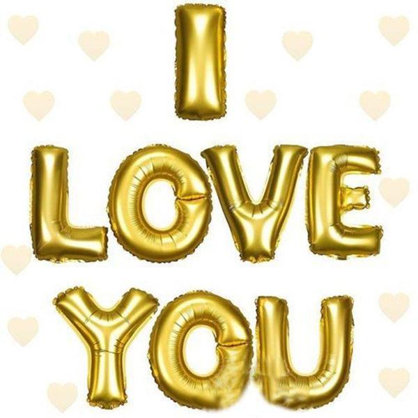 I Love You Folyo Balon Altın Renk 35 CM - Image 1