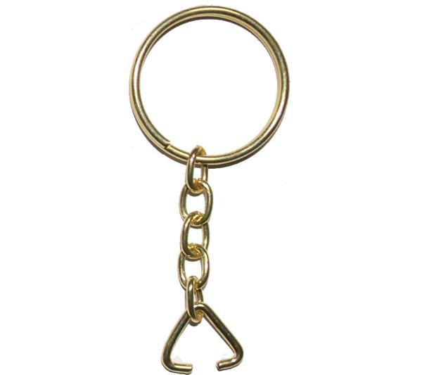Anahtarlık Halkası, Halka + Zincir + Üçgen, 24mm, Altın, Sarı, 1000 Adet - Image 1