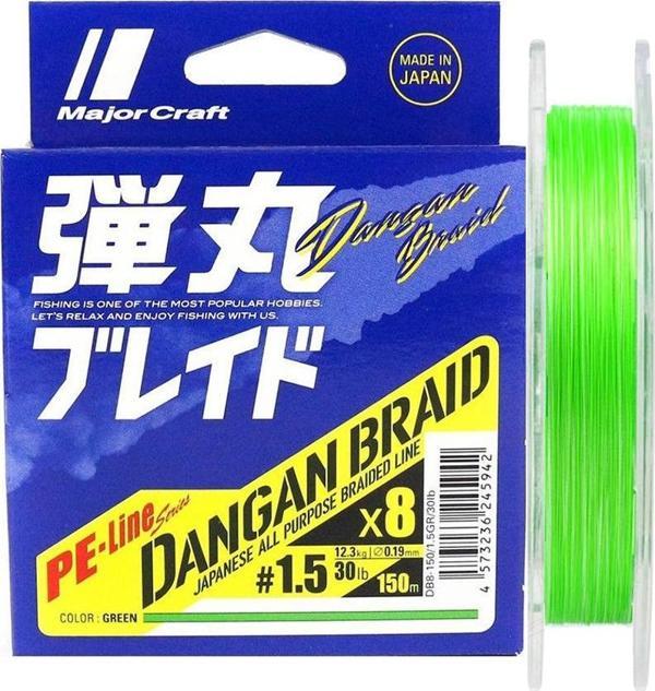 Major Craft Dangan Braid 8X İp Misina PE 1.5 0.19mm 30lb/12.3kg 150mt Yeşil - Image 1