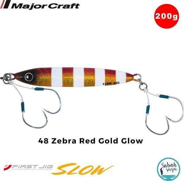 Major Craft First Jig Slow FJSW-200gr#48 Zebra Red Gold Glow - Image 1