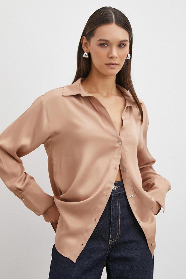 Viskon Saten Gömlek Somon - Image 1