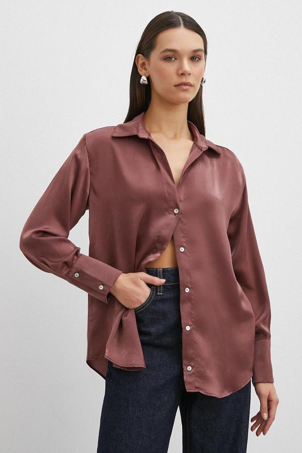 Chanel Saten Gömlek Mürdüm - Image 1