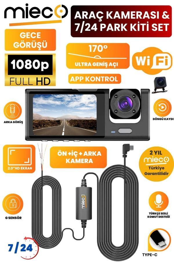 1S 3 Kameralı Araç Kamerası Seti - Wifi / App / Fhd/ 170° Ultra Geniş Açı/ G-sensörü/ + Park Kiti - Image 1