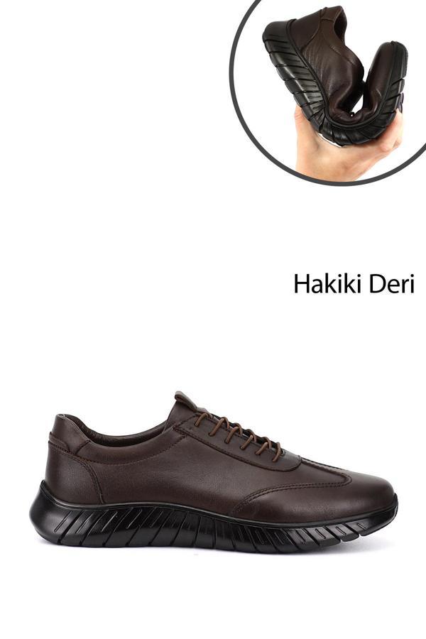 Erkek Kahve Antik Bağcıklı Kauçuk Taban Hakiki Deri Sneaker - Image 1