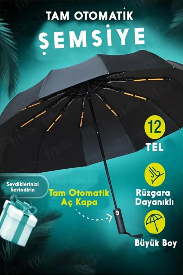 Kurtal Rüzgarda Kırılmayan Tam Otomatik Fiber Tel Şemsiye 12 Tel - Image 1