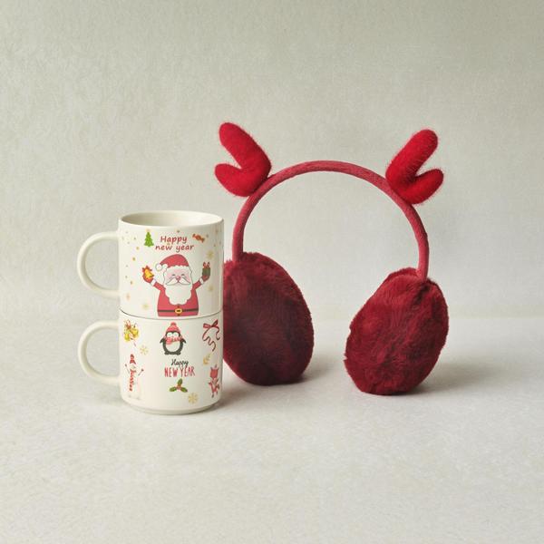 Karaca New Year Yılbaşı Puffy 2 Kişilik Kulaklıklı Kupa Seti - Image 1
