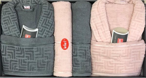 Brillant Kısmi Kadife %100 Pamuklu 8 Parça Aile Bornoz Seti - Image 1