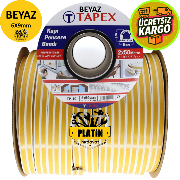 Tapex Kapı ve Pencere İzolasyon Bandı - Fitili 50x2 = 100 Metre Beyaz - Image 1