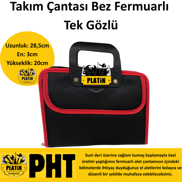 PHT Platin El Tipi Takım Çantası Bez Fermuarlı Tek Gözlü plt2800050 - Image 1