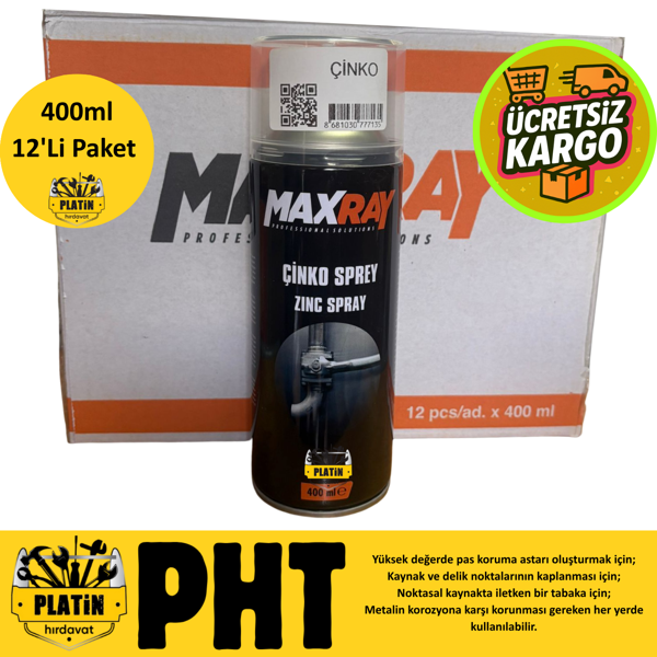 Maxray Çinko Sprey Galvaniz Zınc Sprey 400ml ( 12 Adet ) plt28000501 - Image 1