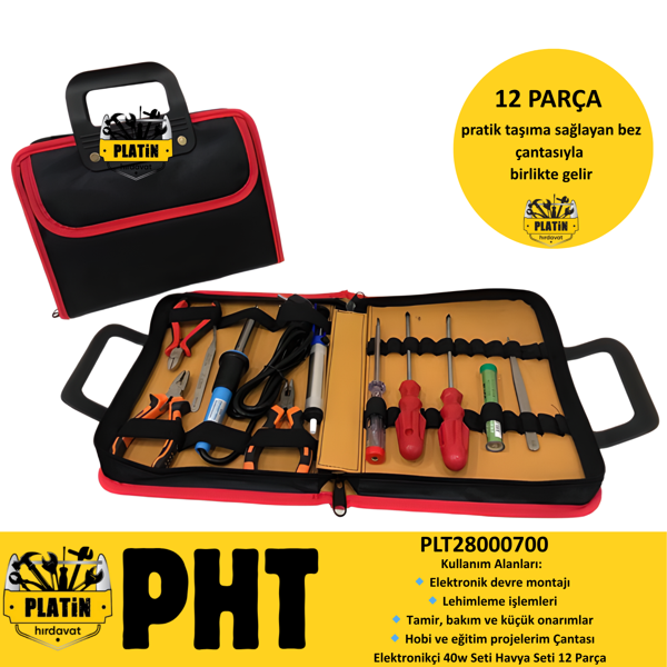 PHT Bez Takım Çantası Elektronikçi Seti 40w Havya Seti 12 Parça plt28000700 - Image 1