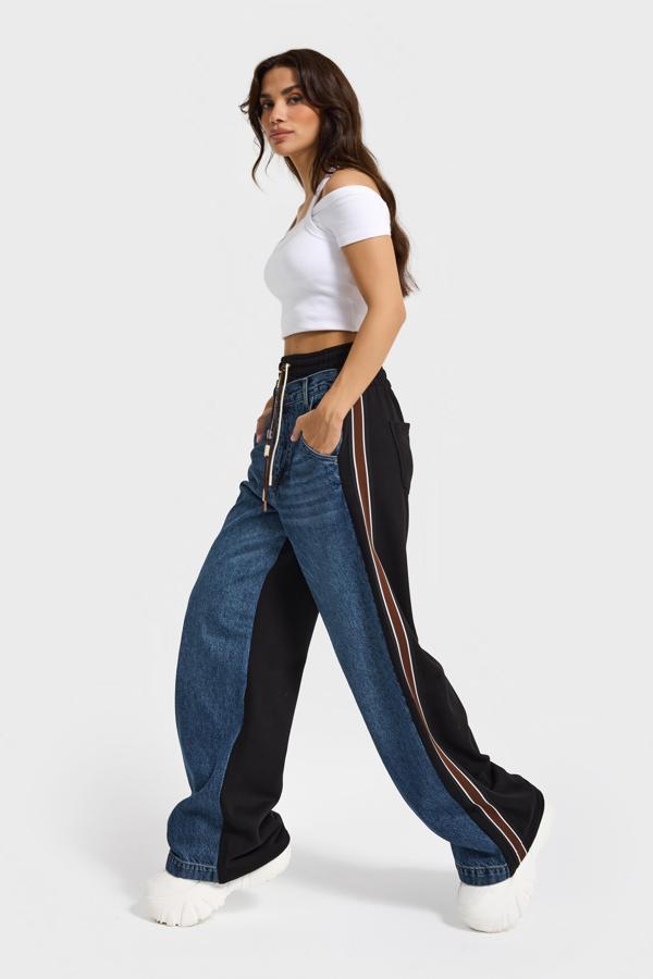 Kadın Koyu Kot Rengi 2w5-5 Straight Fit Bol Kesim Tasarım Denim Jean - Image 1