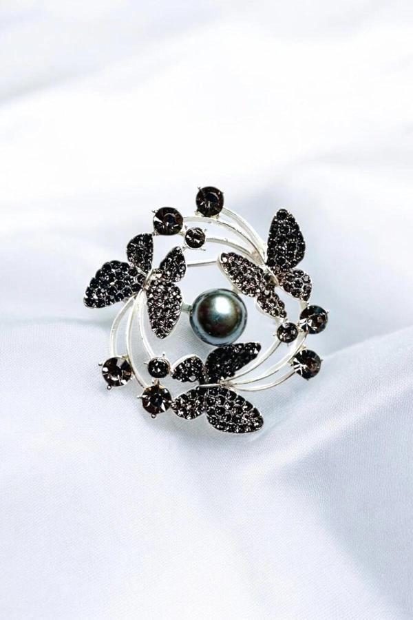 FÜME TAŞLI KELEBEK ÇELENK BROŞ - Image 1