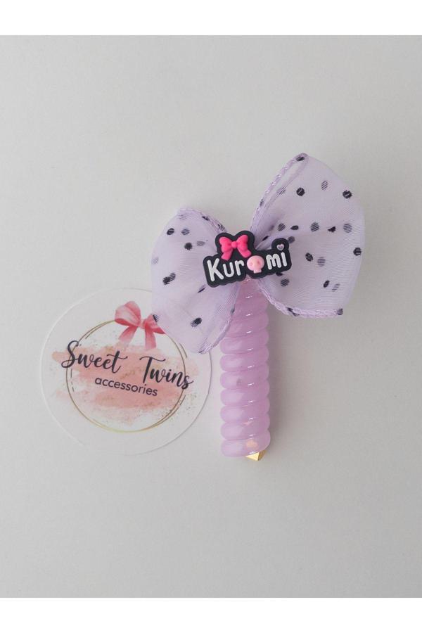 Sweet Twins Accessories Kuromi Puantiyeli Tül Fiyonklu Makarna Yaylı Toka - Image 1
