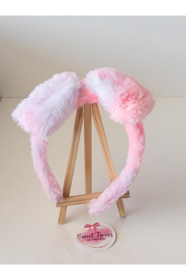 Sweet Twins Accessories Peluş Çocuk Taç Pembe Mavi Renkli Fiyonklu Çocuk Tacı - Image 1