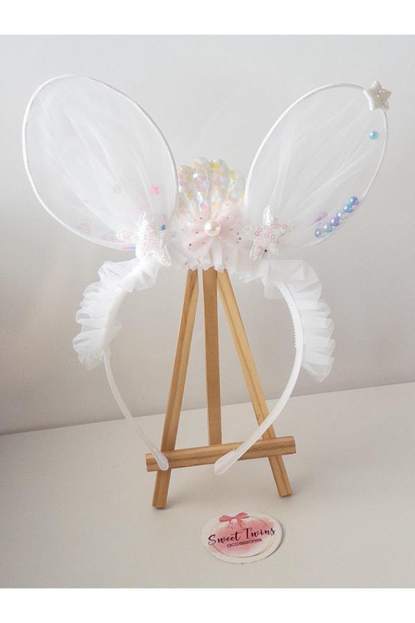 Sweet Twins Accessories Trend Tavşan Kulaklı Çocuk Taç İstiridye Yıldız Tüllü İncili Çocuk Tacı - Image 1