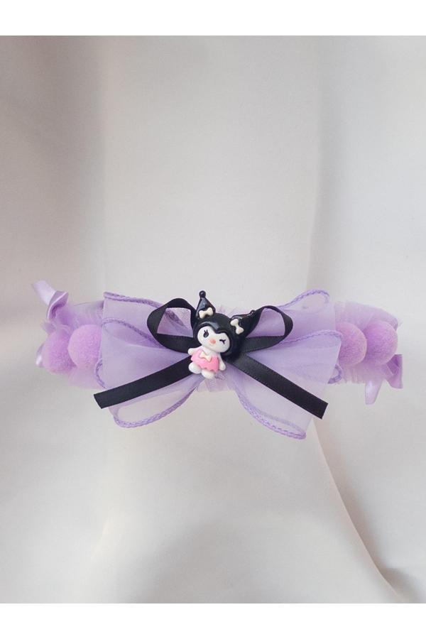 Sweet Twins Accessories Trend Kuromi Çocuk Taç Mor Ponponlu Fiyonklu Tüllü Çocuk Tacı - Image 1