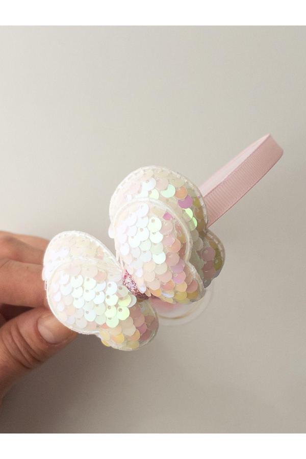 Sweet Twins Accessories Kelebekli Çocuk Taç Beyaz Pullu Çocuk Tacı - Image 1