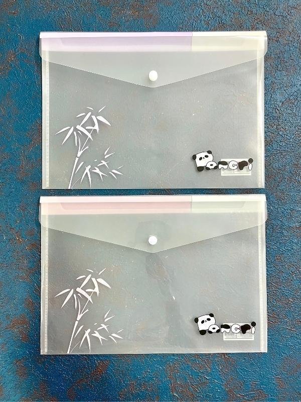 2’li Şeffaf Tek Bölmeli Panda Desenli Çıtçıtlı Mor Pembe A4 Dosya/Belge Dosyası/Düzenleyici Klasör  - Image 1