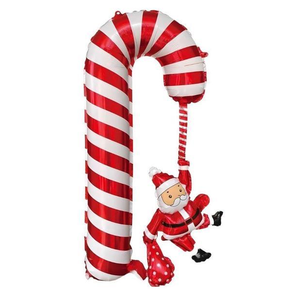 Yılbaşı Partisi Kırmızı Beyaz Noel Babalı Baston Folyo Balon - Image 1