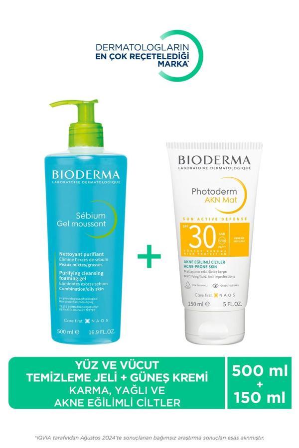 Bioderma Sebium Foaming Gel 500 ml & Photoderm AKN Mat Güneş Kremi 150ml - Image 1