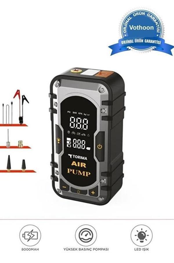 8000 Mah Taşnabilir Dijital Ekranlı Araç Akü Takviyeli,Powerbank,Işıklı Oto Hava Kompresörü - Image 1