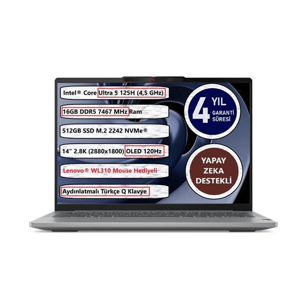 Lenovo Ideapad Pro 5 14IMH9 Intel Ultra 5-125H 16GB 512 GB SSD 14" OLED 83D2005ATR Freedos Taşınabilir Bilgisayar - Image 1